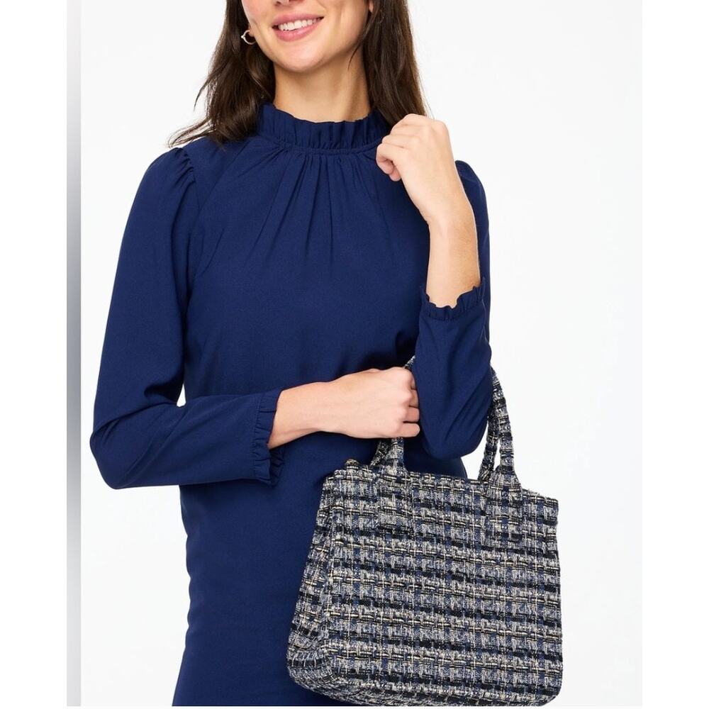 J Crew Blue Black Tweed Bag NWT